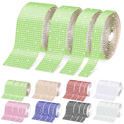 Wokape 4 Rollen selbstklebende Kristall Strass Band Kit Bling Diamond Ribbon DIY Dekoration Aufkleber für DIY Kunsthandwerk, Hochzeit Teil Dekoration, Auto Telefon Dekoration (grün) von Wokape
