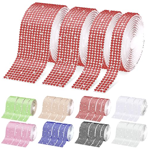 Wokape 4 Rollen selbstklebende Kristall Strass Band Kit Bling Diamond Ribbon DIY Dekoration Aufkleber für DIY Kunsthandwerk, Hochzeit Teil Dekoration, Auto Telefon Dekoration (rot) von Wokape