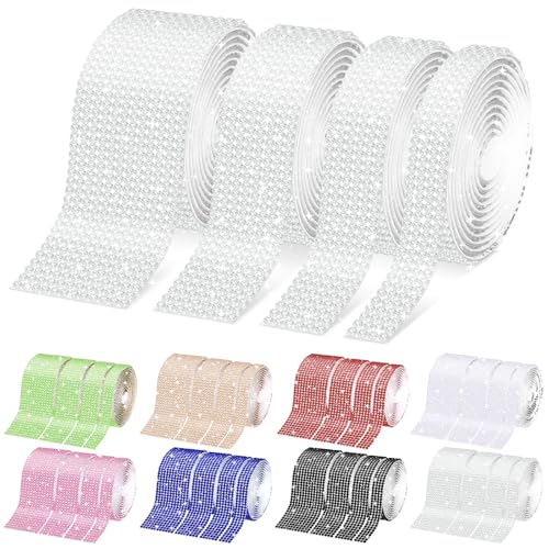 Wokape 4 Rollen selbstklebende Kristall Strass Band Kit Bling Diamond Ribbon DIY Dekoration Aufkleber für DIY Kunsthandwerk, Hochzeit Teil Dekoration, Auto Telefon Dekoration (weiß) von Wokape
