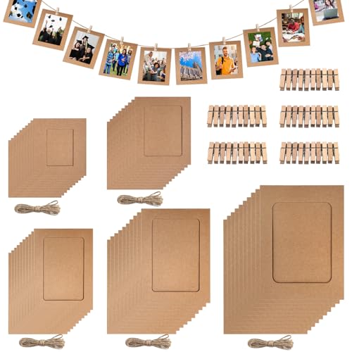 Wokape 50Pcs Papier Bilderrahmen Set, 3„/4“/5„/6“/7“ Karton Fotorahmen, DIY Karton Foto hängende Anzeige für Haus, Party, Klassenzimmer Handwerk und Büro Wand (Buff) von Wokape
