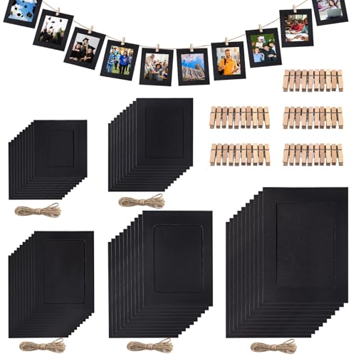 Wokape 50Pcs Papier Bilderrahmen Set, 3„/4“/5„/6“/7“ Karton Fotorahmen, DIY Karton Foto hängenden Display für Haus, Party, Klassenzimmer Handwerk und Büro Wand (schwarz) von Wokape