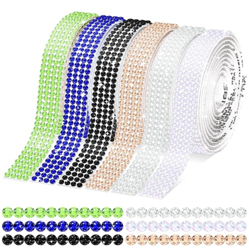 Wokape 6 Rollen selbstklebende Kristall Strass Band Kit, 6 Farben Bling Diamond Ribbon DIY Dekoration Aufkleber für DIY Kunsthandwerk, Hochzeit Teil Dekoration, Auto Telefon Dekoration von Wokape