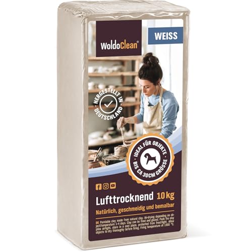 Modelliermasse Weiß 10 kg lufttrocknend & bemalbar - fein & geschmeidigiger Bastelton für Kinder & Erwachsen von WoldoClean