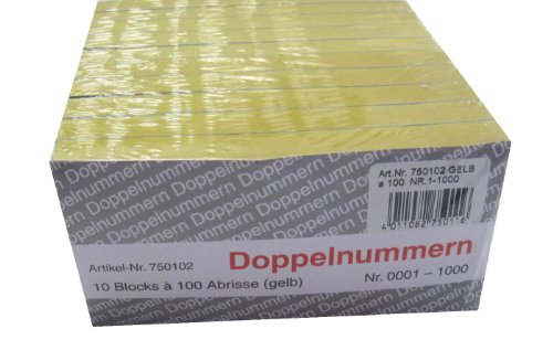 Wolf & Appenzeller 750102 - Doppelnummern Block, nummeriert 1-1000, 10 Blöcke mit je 100 Abrisse, gelb von Wolf & Appenzeller GmbH