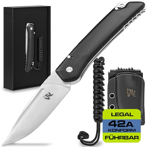 Wolfgangs CULTRO Zweihandmesser Klappmesser aus feinstem D2 Stahl - Legales Taschenmesser Klappmesser im zeitlosen Design - Outdoor Messer Survival - Klappmesser Outdoor inkl. Kydex Holster (Satin) von Wolfgangs