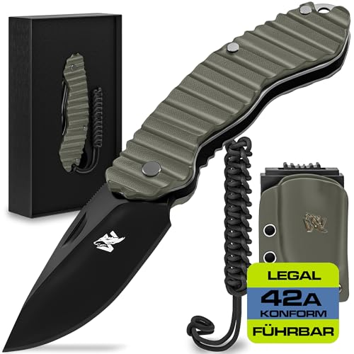 Wolfgangs GLADIO Zweihandmesser Klappmesser aus feinstem D2 Stahl und G10-Griff - Legale mitführbares Taschenmesser Klappmesser - Outdoor Survival Messer - Klappmesser Outdoor + Kydex Holster von Wolfgangs