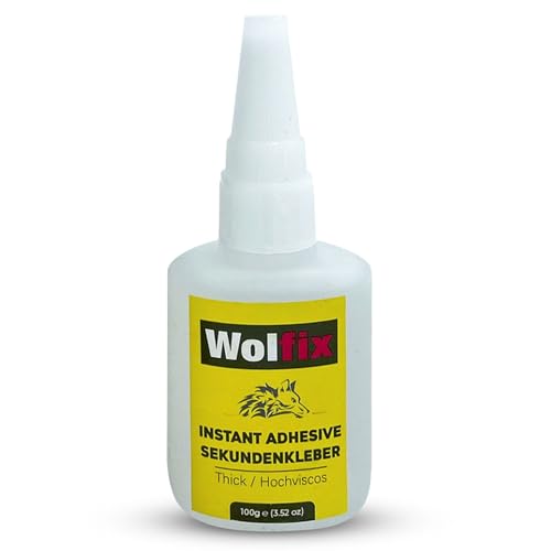 WOLFIX Cyanoacrylate Instant Adhesive Sekundenkleber extra stark Dickflüssiger Superkleber Universell verwendbar zum Kleben von Plastik, Kunststoff, Glas, Holz, Stein, Metall uvm… (100 gr.) von Wolfix