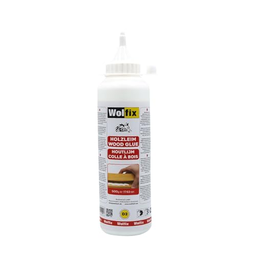 Wolfix Holzleim Wasserfest - Sekundenkleber Extra Stark für D3, PVA und PVAc 500ml - Schnell Trocknender Holzspachtelmasse Weiß innen - Montagekleber, Bastelkleber und Flüssigkleber für alle Holzarten von Wolfix
