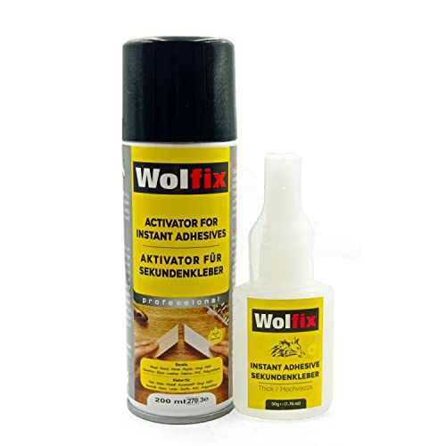 Wolfix Sekundenkleber 50g mit Aktivator 200ml Spray für universelle Reperaturen mit hoher Haftfestigkeit Universal Cyanacrylat Kleber Set extra starker Profi Alleskleber von Wolfix