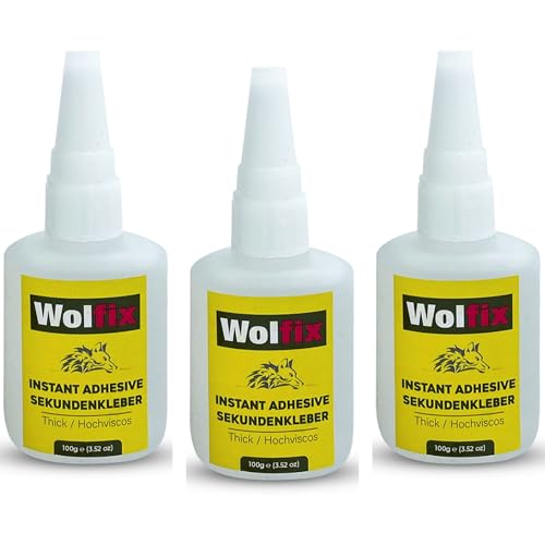 Wolfix Sekundenkleber Extra Stark 100g 3 Stück - Stoffkleber, Montagekleber, Textilkleber und Keramikkleber - Alleskleber für Profi Reparaturen - Ideal Kleber für Kunststoff, Keramik, Holz und Metall Wolfix Sekundenkleber Extra Stark 100g 3 Stück - Stoffkleber, Montagekleber, Textilkleber und Keramikkleber - Alleskleber für Profi Reparaturen - Ideal Kleber für Kunststoff, Keramik, Holz und Metall von Wolfix