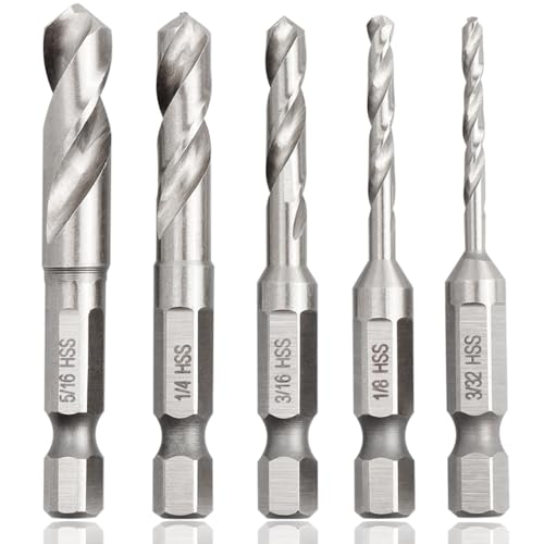 Wolfride 5-teiliges Spiralbohrer-Set, HSS, kurze Länge, 6,35 mm Sechskantschaft, Schnellverbindung, 3/32 Zoll, 1/8 Zoll, 3/16 Zoll, 1/4 Zoll, 5/16 Zoll Wolfride 5-teiliges Spiralbohrer-Set, HSS, kurze Länge, 6,35 mm Sechskantschaft, Schnellverbindung, 3/32 Zoll, 1/8 Zoll, 3/16 Zoll, 1/4 Zoll, 5/16 Zoll von Wolfride