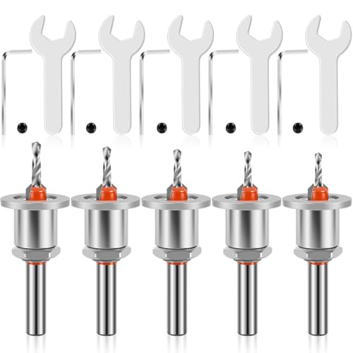 Wolfride Kegelsenkerbohrer, 8 mm, runder Schaft, 2,8–4 mm, Kegelbohrer, Senkbohrung, Fräser-Bit-Set mit verstellbarem Tiefenanschlag für Holzbearbeitung, 5 Stück Wolfride Kegelsenkerbohrer, 8 mm, runder Schaft, 2,8–4 mm, Kegelbohrer, Senkbohrung, Fräser-Bit-Set mit verstellbarem Tiefenanschlag für Holzbearbeitung, 5 Stück von Wolfride