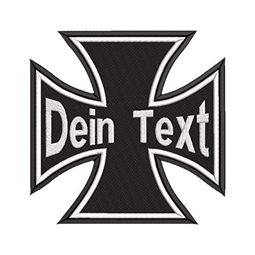 Ausgestickter Aufnäher Balkenkreuz mit Wunschtext ; viele Farben & Größen (10x10cm) - personalisiert von Wolfszeit