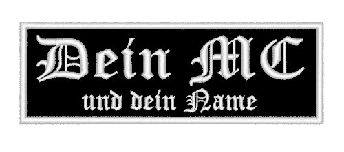 Rechteckiger Aufnäher/Patch 12 x 4cm Wunschtext 2. Zeile kleiner - ACHTUNG wir liefern 1 Stück nicht 2 - Das ist ein Amazon fehler - individuell personalisiert von Wolfszeit