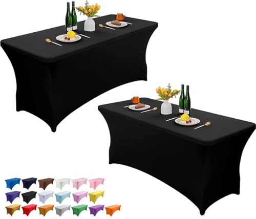 Wolfway 2 Pack 4FT Stretch Spandex Tischdecke waschbar und faltenresistent Küche Spandex Tischtuch ausgestattet rechteckigen Tisch für Party, Bankett, Hochzeiten, Cocktail und Festival von Wolfway
