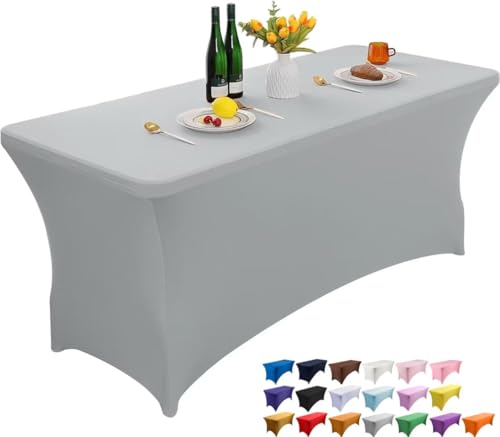 Wolfway 4FT Silber Grau Stretch Spandex Tischdecke abwaschbar und faltenfrei Küche Spandex Tischtuch ausgestattet rechteckigen Tisch für Party, Bankett, Hochzeiten, Cocktail und Festival Wolfway 4FT Silber Grau Stretch Spandex Tischdecke abwaschbar und faltenfrei Küche Spandex Tischtuch ausgestattet rechteckigen Tisch für Party, Bankett, Hochzeiten, Cocktail und Festival von Wolfway