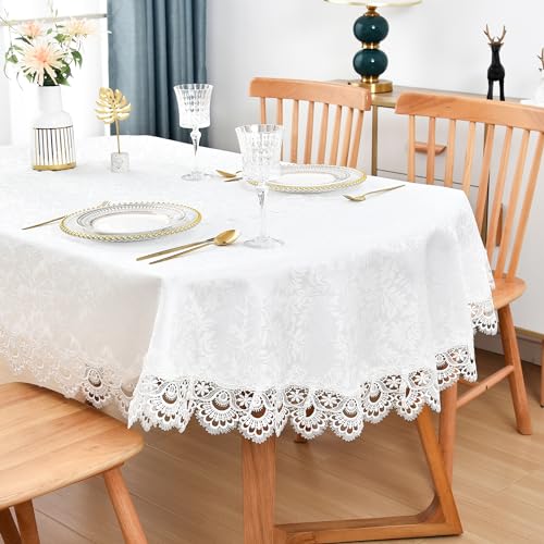 Elegante weiße Spitze Jacquard ovale Tischdecke Tischdekoration Abdeckung für ovale Tische Heimdekoration 152,4 x 213,3 cm von Wolkemer