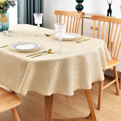 Wolkemer Glänzende, kleine, ovale Jacquard-Tischdecke, 132 x 178 cm, Beige mit Blumenmuster, Landschaft, Blätter, Damastmuster, Tischdecke, glänzender Stoff, Tischdecke für Abendessen und Küche Wolkemer Glänzende, kleine, ovale Jacquard-Tischdecke, 132 x 178 cm, Beige mit Blumenmuster, Landschaft, Blätter, Damastmuster, Tischdecke, glänzender Stoff, Tischdecke für Abendessen und Küche von Wolkemer