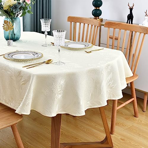 Wolkemer Glänzende ovale Jacquard-Tischdecke, 152,4 x 213,3 cm, hellgelb, Blumenmuster, Landschaft, Blätter, Damastmuster, Tischdecke, glänzender Stoff, Tischdecke für Abendessen und Küche von Wolkemer