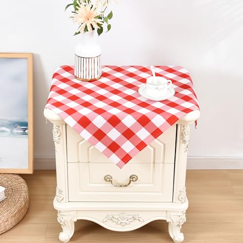 Wolkemer Kleine quadratische Tischdecke, Bauernhaus, kariert, Rot und Weiß, Gingham, Nachttischdecke, Büffelkariert, Endtischdecke für Esszimmer, Schlafzimmer, Tischdekoration, 61 x 61 cm, 2 Stück Wolkemer Kleine quadratische Tischdecke, Bauernhaus, kariert, Rot und Weiß, Gingham, Nachttischdecke, Büffelkariert, Endtischdecke für Esszimmer, Schlafzimmer, Tischdekoration, 61 x 61 cm, 2 Stück von Wolkemer