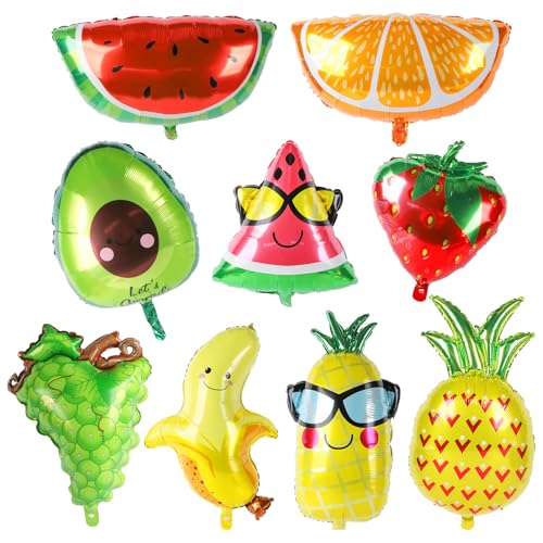 Hawaii Ballons, Folienballon Obst, Luftballons Sommerfest, Luftballons Erdbeere Ananas Wassermelone, Frucht Deko für Geburtstag Sommer Tropical Aloha Strandparty Party von Wolkstello