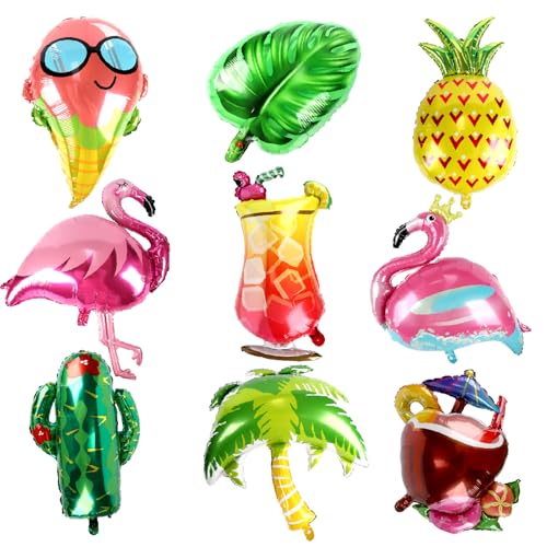 Hawaii Party Ballons, Folienballon Flamingo Ananas, Luftballons Sommerfest, Flamingo Party Dekoration, Hawaii Ballons für Geburtstag Sommer Tropical Aloha Strandparty von Wolkstello