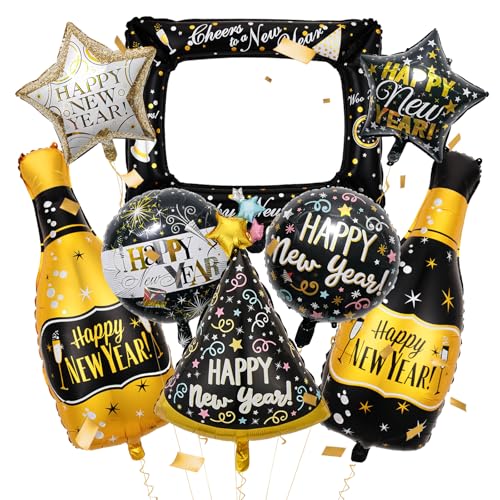 8 Stück Silvester 2025 Folienballon, Silvester Deko 2025 XXL,Happy New Year Ballons,Silvesterparty Deko Schwarz Gold,2025 Neujahrs Luftballons für Neujahrsparty 8 Stück Silvester 2025 Folienballon, Silvester Deko 2025 XXL,Happy New Year Ballons,Silvesterparty Deko Schwarz Gold,2025 Neujahrs Luftballons für Neujahrsparty von Wolkstello