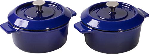 Woll Iron Mini-Kasserolle mit Deckel 2er Set - Induktiv -, Ø 10 cm, 5 cm hoch, 0,3l - Geeignet für alle Herdarten, Eisenguss, backofenfest bis zu 250°, blau von Woll