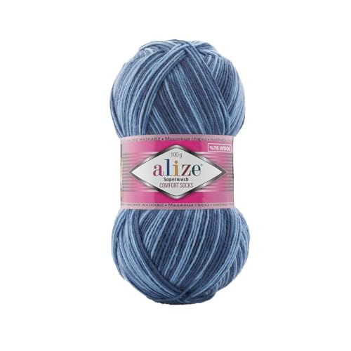 100g Sockenwolle Alize Superwash Comfort 4-fädig Schurwolle Sockengarn Farbauswahl (7677) von Wollbiene