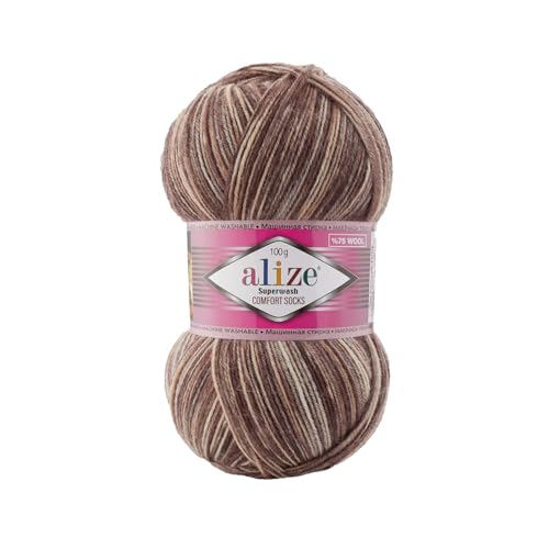 100g Sockenwolle Alize Superwash Comfort 4-fädig Schurwolle Sockengarn Farbauswahl (7678) von Wollbiene