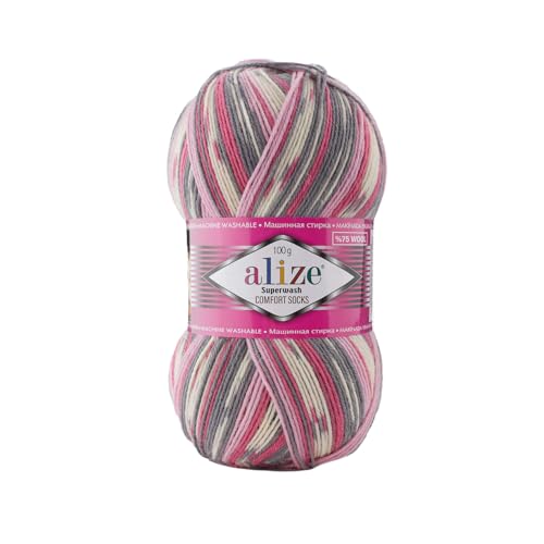 100g Sockenwolle Alize Superwash Comfort 4-fädig Schurwolle Sockengarn Farbauswahl (7707) von Wollbiene