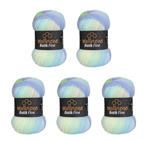 5 x 100g Wollbiene Batik Fine 500 Gramm Wolle mit Farbverlauf mehrfarbig Multicolor Strickwolle Häkelwolle (5010 blau grün aqua) von Wollbiene