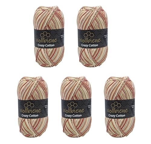 5 x 100g Wollbiene Crazy Cotton Batik 500 Gramm mit Farbverlauf 55% Baumwolle mehrfarbig Multicolor Strickwolle Häkelwolle Wolle Ganzjahreswolle (7203 braun beige oliv) von Wollbiene