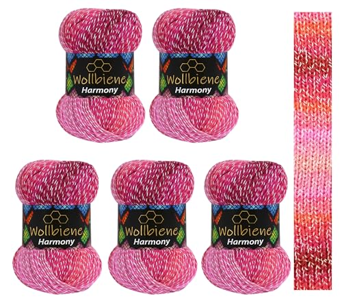 5 x 100g Wollbiene Harmony Batik 500 Gramm mit Farbverlauf 30% Baumwolle mehrfarbig Multicolor Strickwolle Häkelwolle Wolle Ganzjahreswolle (8050 beerentöne) von Wollbiene