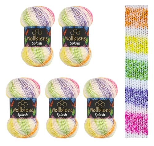 5 x 100g Wollbiene Splash Batik 500 Gramm mit Farbverlauf Antipilling mehrfarbig Multicolor Strickwolle Häkelwolle Wolle Ganzjahreswolle (7000) von Wollbiene