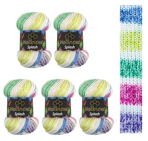 5 x 100g Wollbiene Splash Batik 500 Gramm mit Farbverlauf Antipilling mehrfarbig Multicolor Strickwolle Häkelwolle Wolle Ganzjahreswolle (7010) von Wollbiene