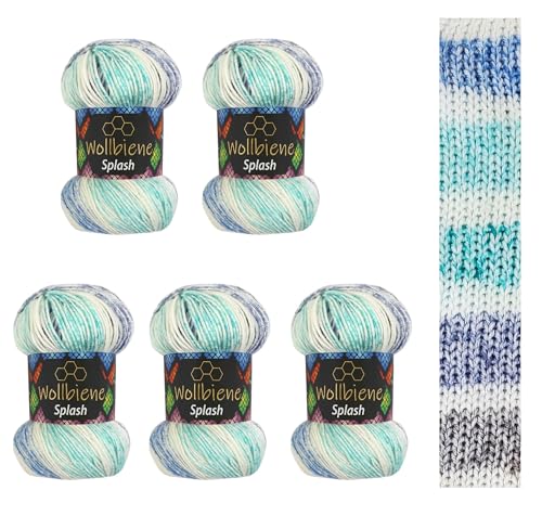 5 x 100g Wollbiene Splash Batik 500 Gramm mit Farbverlauf Antipilling mehrfarbig Multicolor Strickwolle Häkelwolle Wolle Ganzjahreswolle (7050) von Wollbiene