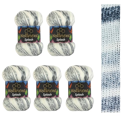 5 x 100g Wollbiene Splash Batik 500 Gramm mit Farbverlauf Antipilling mehrfarbig Multicolor Strickwolle Häkelwolle Wolle Ganzjahreswolle (7070) von Wollbiene