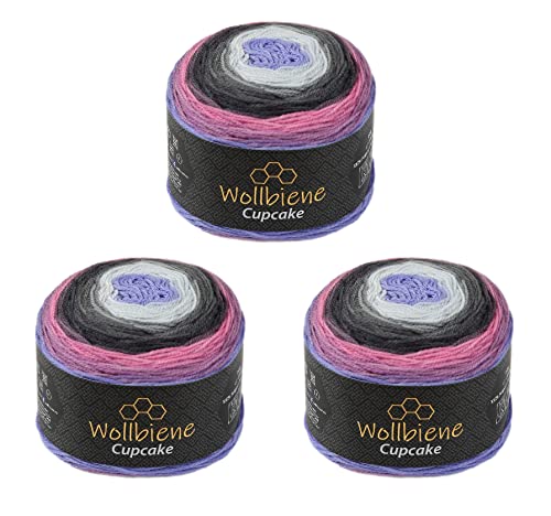 Cupcake 3 x 150g Strickwolle 450 Gramm Wolle zum Stricken und Häkeln Babywolle türkische Wolle Farbverlaufswolle (lila antrazit flieder 2170) von Wollbiene