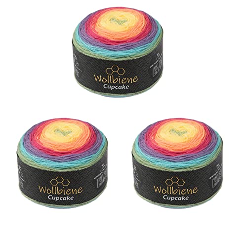 Cupcake 3 x 150g Strickwolle 450 Gramm Wolle zum Stricken und Häkeln Babywolle türkische Wolle Farbverlaufswolle (rainbow pastell 2030) von Wollbiene