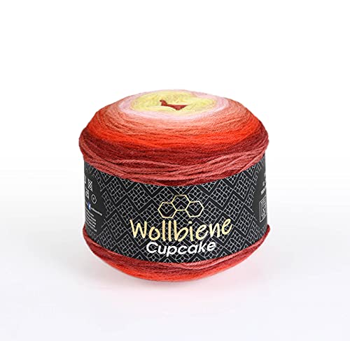 Cupcake 3 x 150g Strickwolle 450 Gramm Wolle zum Stricken und Häkeln Babywolle türkische Wolle Farbverlaufswolle (rot-gelb 1910) von Wollbiene