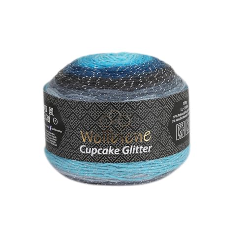 Cupcake Glitter Simli 150g Strickwolle 150 Gramm Wolle zum Stricken und Häkeln Babywolle türkische Wolle Farbverlaufswolle Glitzer (dunkelgrau grau blau 3020) von Wollbiene