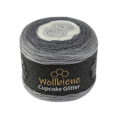 Cupcake Glitter Simli 150g Strickwolle 150 Gramm Wolle zum Stricken und Häkeln Babywolle türkische Wolle Farbverlaufswolle Glitzer (dunkelgrau hellgrau weiß 3100) von Wollbiene
