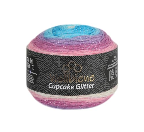 Cupcake Glitter Simli 150g Strickwolle 150 Gramm Wolle zum Stricken und Häkeln Babywolle türkische Wolle Farbverlaufswolle Glitzer (hellblau rosa pastell 3000) von Wollbiene