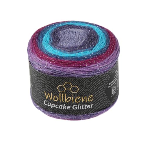 Cupcake Glitter Simli 150g Strickwolle 150 Gramm Wolle zum Stricken und Häkeln Babywolle türkische Wolle Farbverlaufswolle Glitzer (lila beere türkis 3210) von Wollbiene