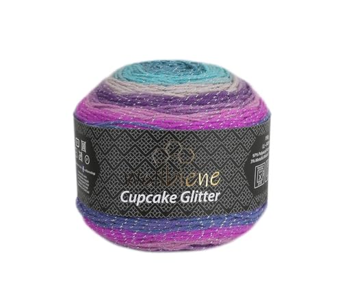 Cupcake Glitter Simli 150g Strickwolle 150 Gramm Wolle zum Stricken und Häkeln Babywolle türkische Wolle Farbverlaufswolle Glitzer (pink türkis lila 3030) von Wollbiene