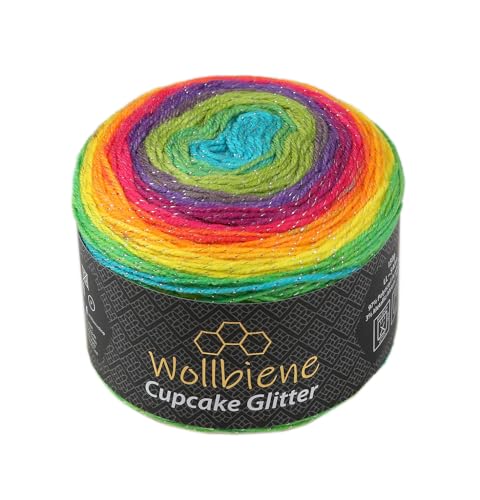 Cupcake Glitter Simli 150g Strickwolle 150 Gramm Wolle zum Stricken und Häkeln Babywolle türkische Wolle Farbverlaufswolle Glitzer (regenbogen 3040) von Wollbiene