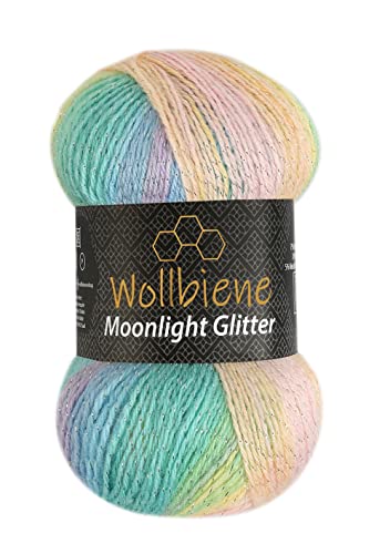 Moonlight Glitter Batik Simli 100g Strickwolle Wolle zum Stricken und Häkeln 20% Wolle Metallic-Wolle türkische Wolle Farbverlaufswolle Glitzerwolle (2900 grün rosa gelb pastell) von Wollbiene