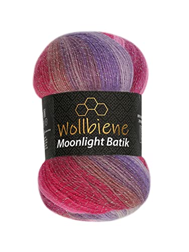 Moonlight Glitter Batik Simli 100g Strickwolle Wolle zum Stricken und Häkeln 20% Wolle Metallic-Wolle türkische Wolle Farbverlaufswolle Glitzerwolle (3080 lila rot rosa) von Wollbiene