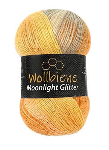 Moonlight Glitter Batik Simli 100g Strickwolle Wolle zum Stricken und Häkeln 20% Wolle Metallic-Wolle türkische Wolle Farbverlaufswolle Glitzerwolle (4000 orange gelb grau) von Wollbiene